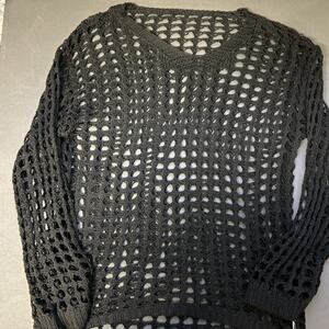 Black Crochet Knit Sweater Boho Sheer Grunge Coastal Cowgirl Festival Top XL